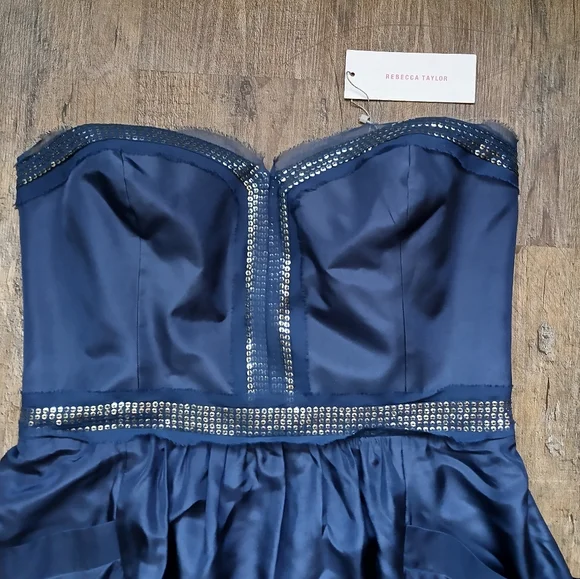 Rebecca Taylor Midnight Blue Strapless Dress Size 12 - Picture 2 of 7